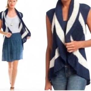 CABI Skipper Vest Navy White Striped Knit Open Front #679 - Medium